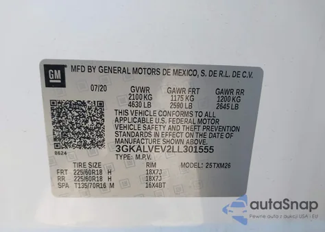 2020 GMC Terrain Awd Slt z USA, uszkodzony, nr VIN 3GKALVEV2LL301555